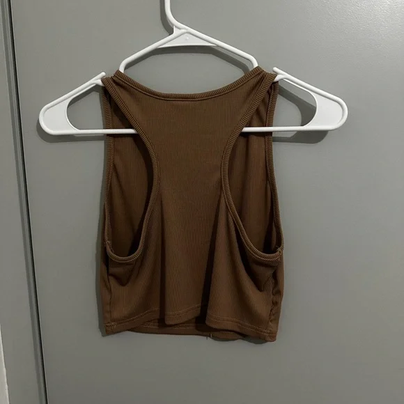 Brown Ribbed Crop Top - Picture 2 of 2